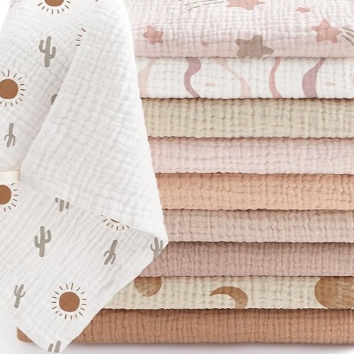 Bearmoss Pack of 10 Baby Muslin Wash Cloths Molleton Cloths 100% Cotton